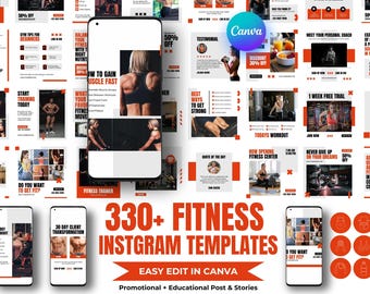 Gym Instagram Templates Bundle: Fitness Social Media Kit (Canva Editable)