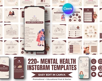 Mental Health Instagram Templates: Therapist & Wellness Canva Designs