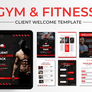 Modèle Canva Pack de bienvenue pour salle de sport et fitness | Modèle de pack d'intégration client | Livre numérique sur toile de remise en forme | Modèle d'entraîneur personnel