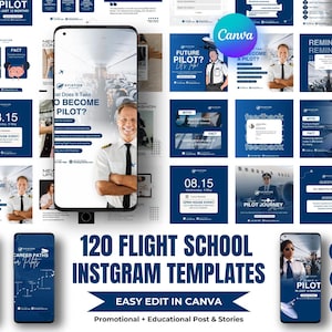 Plantillas de Instagram para escuelas de vuelo: Redes sociales de aviación (Canva)