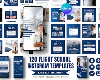 Flight School Instagram Templates: Aviation Social Media (Canva)