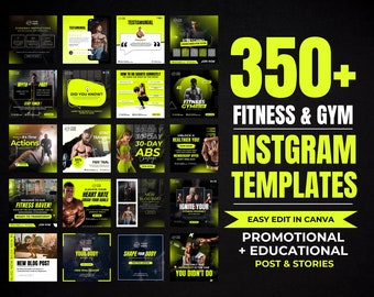 Fitness Instagram Post Templates, Social Media Instagram Fitness Templates Pack, Gym Instagram Template Bundle, Post, Story, Reels