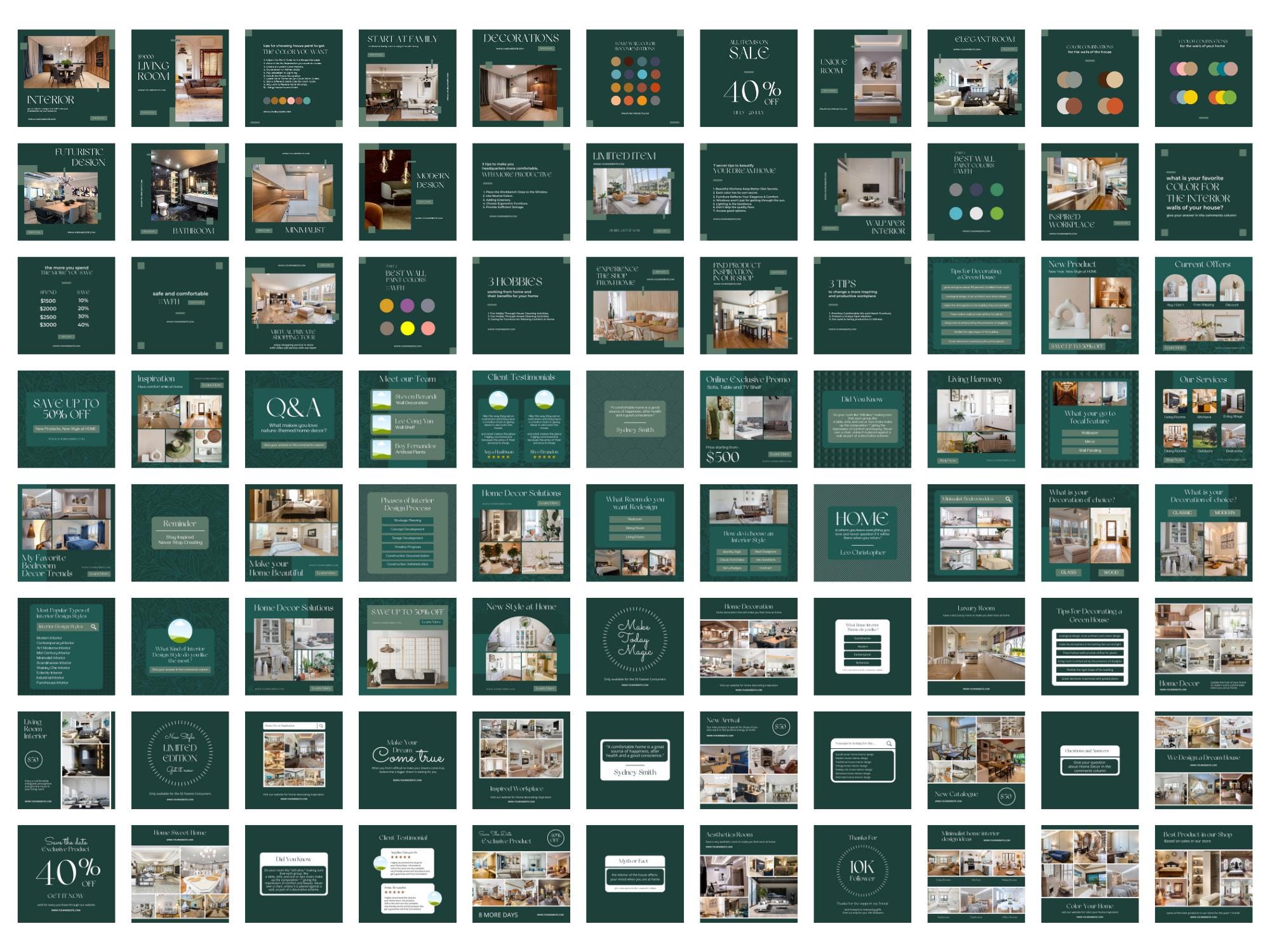 Interior Design Instagram Template Bundle: Canva Social Media Posts - Etsy