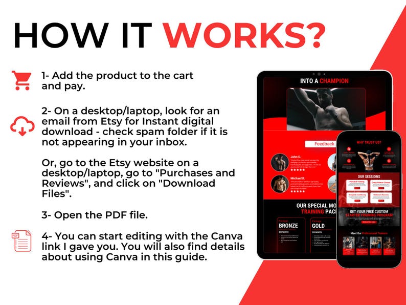 Fitness Website Canva Template Gym & Personal Trainer Landing Page Etsy