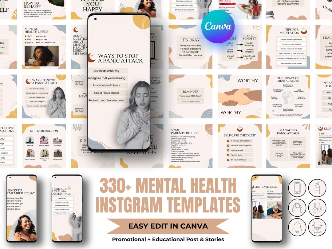 Mental Health Instagram Templates: Therapist Social Media Kit (canva ...