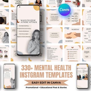 Mental Health Instagram Templates, Mental Health Social Media Templates, Mental Health Infographics, Wellness Templates, Therapist Templates