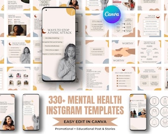 Mental Health Instagram Templates: Therapist Social Media Kit (Canva Editable)