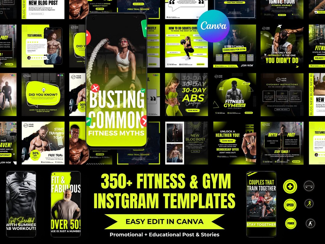 Fitness Instagram Templates: Gym Social Media Bundle (canva Editable ...