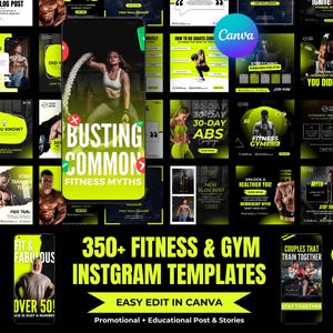 Fitness Instagram Templates: Gym Social Media Bundle (Canva Editable, Digital Download)