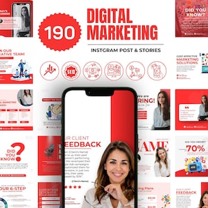 Digital Marketing Instagram Templates for Social Media Manager Marketing Agency, Marketing bundle, Branding kit, Business Marketing Template