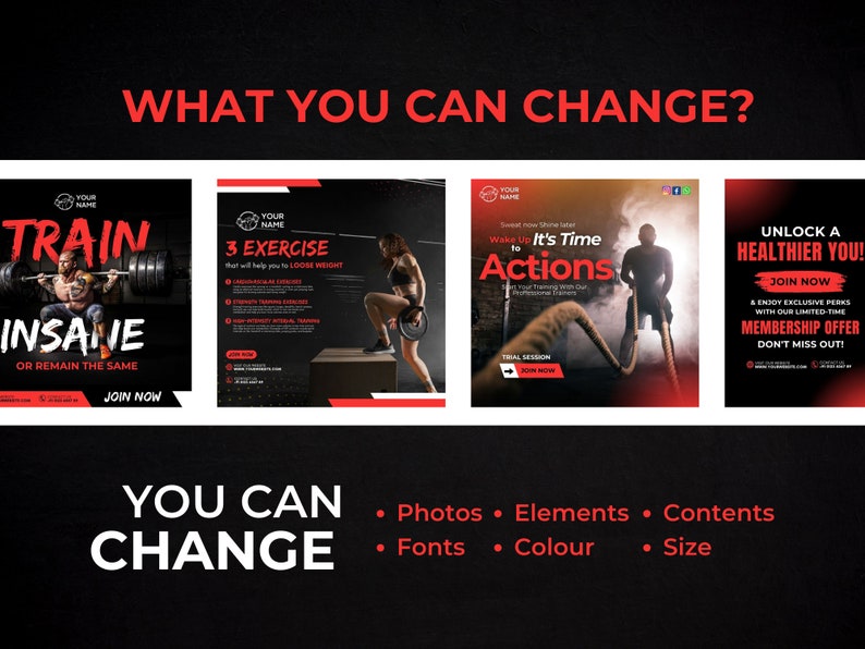 Fitnessstudio Instagram-Vorlagen: Fitness Social Media Bundle (Canva Editierbar, PDF-Anleitung) Bild 9