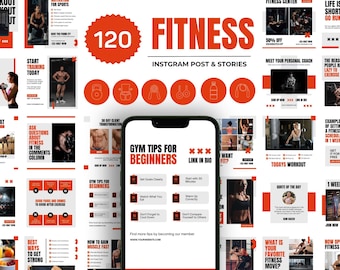 Gym Fitness Instagram Templates: Social Media Bundle (Canva Editable, Digital Download)