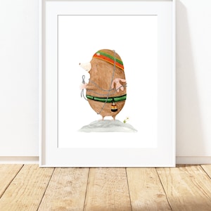 Mika, the Mole | Kinderzimmer Abenteuer Print | Aquarell Kunstdruck | Klettern | Poster Kunst | Adventure Illustration | Tier | Maulwurf