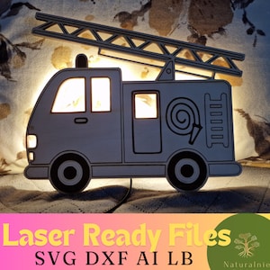 ランプ消防車キッズランプランプLED 3Dギフト手作りSVGレーザーカットファイルレーザーファイルSVGファイルレーザーファイルデジタルファイルDXFライトバーンAiL