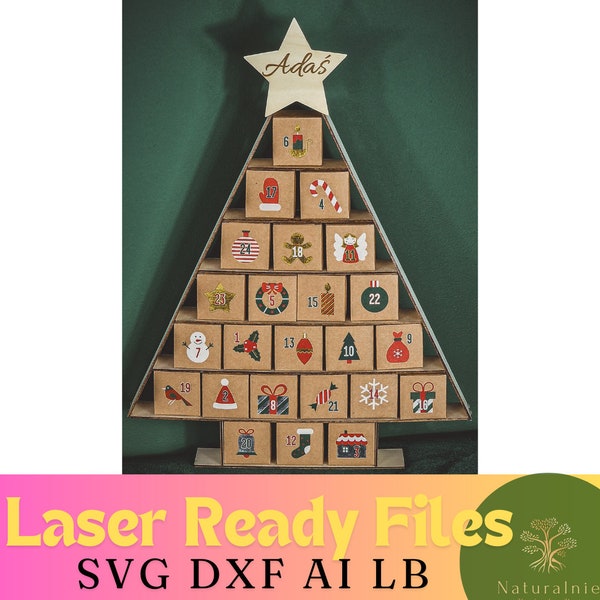 Advent Calendar Merry Christmas Christmas tree gift hand SVG Laser Cut File Laser File SVG Files Laser File Digital File DXF Light Burn AiL