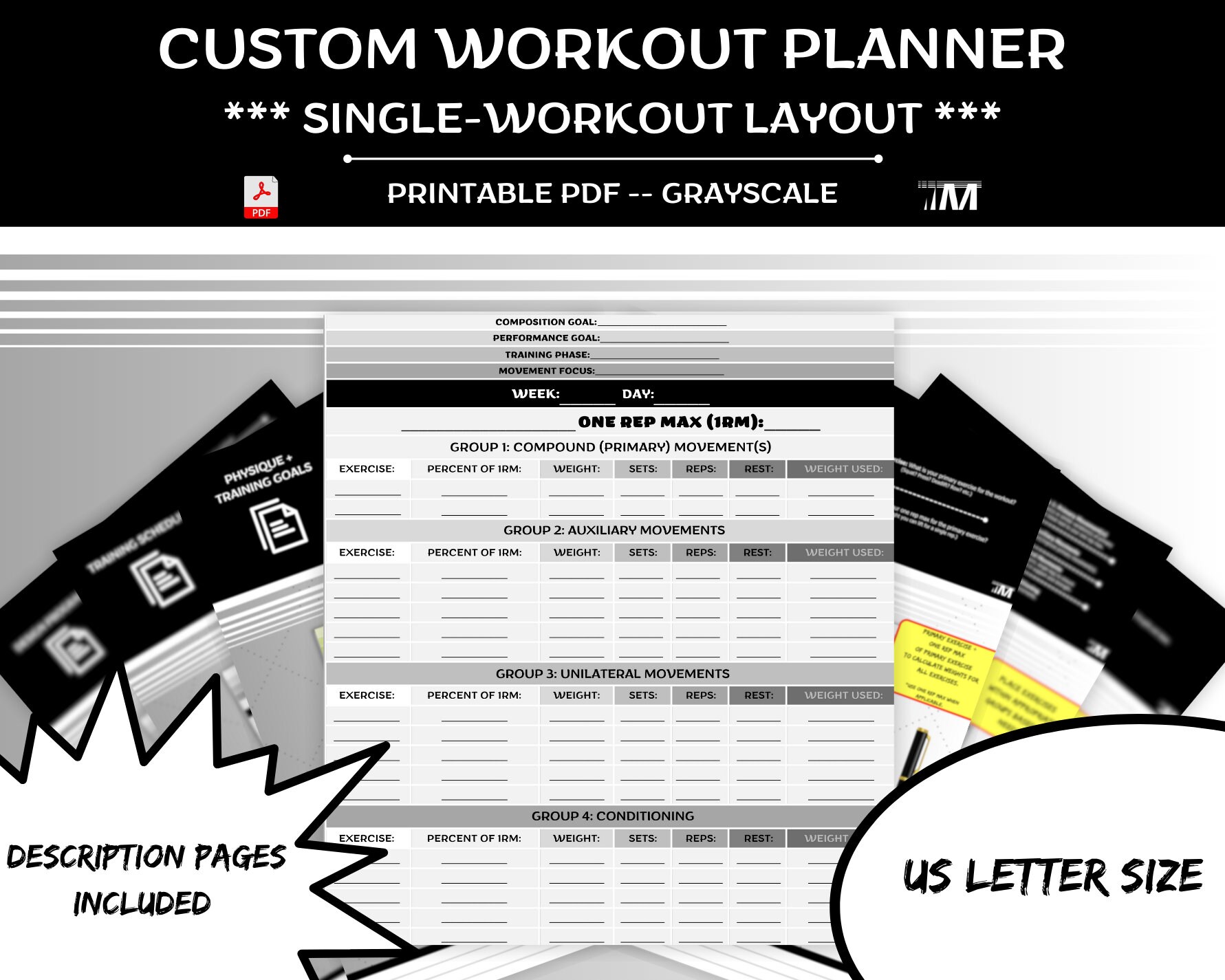 Workout Planner Fitness Planner Workout Builder Exercise Planner Workout Program Exercise Tracker Nutrition Digital Template Etsy