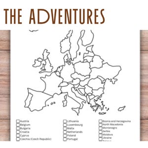 Carte de l'Europe à imprimer, suivi interactif du pays, agenda de voyage numérique, format A3 A4 US Letter PDF
