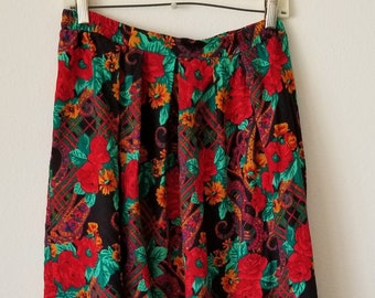 Vintage 1980's Rayon Midi Skirt
