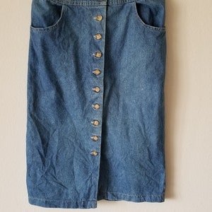 1990&#39;s Button Front Fitted Denim Midi Skirt Size 8