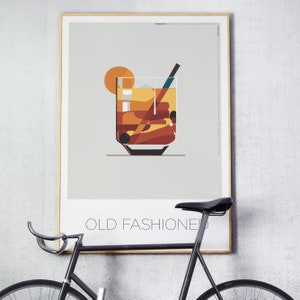 Pobierz cyfrowo plakat z koktajlem w stylu staromodnym. Ilustracja koktajlu z połowy XX wieku, do wydrukowania w stylu staromodnym.