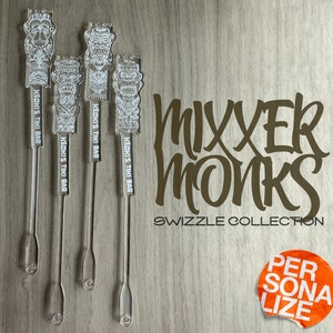 Personalized Tiki Drink Swizzle Sticks. Unique, Custom, Engraved Tiki Stirrers with Personalized Tiki Bar Name, Tiki Lover, Monkey, 4 Colors