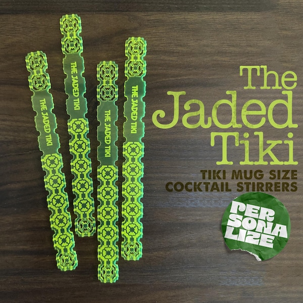 Agitateurs de boissons XL personnalisés en jade | Décoration de bar tiki (Ensemble de 4)