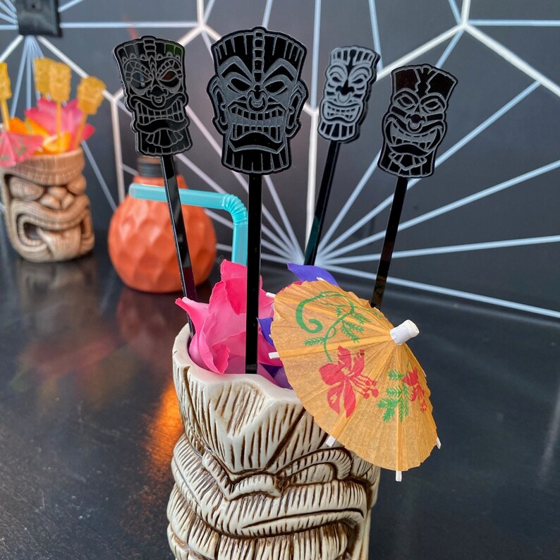 Tiki Stirrer Set of 4 Extra Long Stirrers Polynesian Pop Etsy