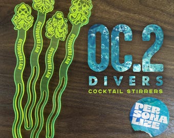 Personalized Tiki Drink Stirrers: Retro Octopus Diver Swizzle Sticks