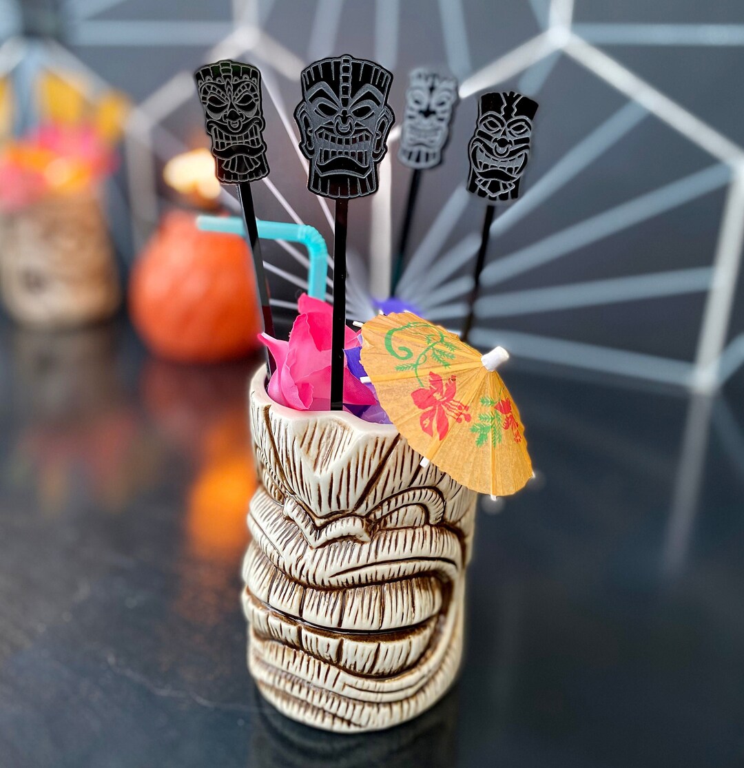 Stirrer Tiki Set of 4 Black Extra Long Tiki Stirrer Bar Gift Polynesian
