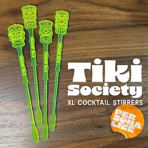Tiki Society Personalized XL Swizzle Sticks (Set of 4) | Custom Tiki Bar Drink Stirrers
