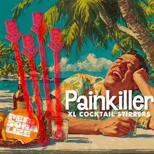 Personalized Painkiller Tiki Swizzle Sticks. Custom Tiki Drink Stirrer Set, Tropical Bar Decor with Personalized Text for Island Vibes