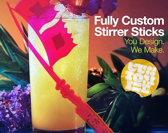 Custom Acrylic XL Cocktail Stirrers: Personalized Drink Swizzle Sticks, You Design and We Produce