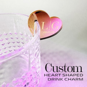 Custom Drink Charms, Personalized Name Tag, Cocktail Drink Marker, Heart Name Charm, Drink Name Tag, Wine Glass Charm, Signature Drink Tag