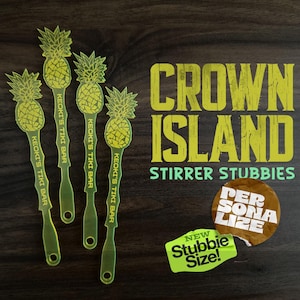 Personalized Tiki Drink Stirrers: Engraved Pineapple Swizzle Sticks, Set of 4