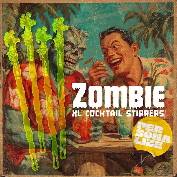 Zombie Personalized XL Swizzle Sticks (Set of 4) | Custom Tiki Bar Drink Stirrers