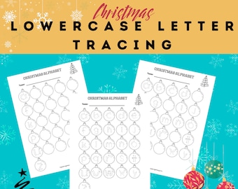 Christmas Lower Case Letter Writing Tracing Printable, Missing Letter Worksheets, Handwriting, Preschool, Kindergarten, First Grade