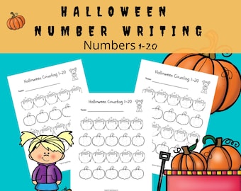 Halloween Number Tracing 1-20, Number Writing Worksheets, Missing Numbers