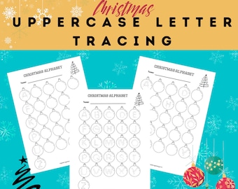 Christmas Upper Case Letters Tracing, Alphabet Writing, Missing Letters, Preschool, Kindergarten, First Grade, Handwriting Worksheet