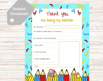 Teacher Appreciation Week, Teacher Thank You Letter, Thank You Note Kindergarten, Teacher Thank You Note Preschool, Teacher Appreciation