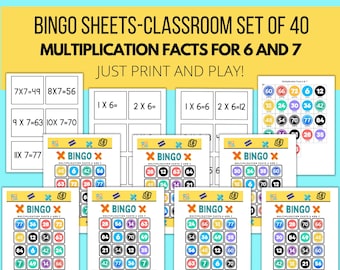 Multiplication Bingo, Multiplication facts 6 and 7, Math Games, 3rd Grade Math Games, Times Tables, Math Fluency Games, Math Bingo