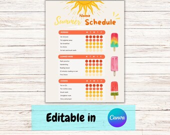 Summer Schedule Editable Template, Kids Summer Schedule Checklist, Summer Daily Tracker for Kids, Editable Schedule in Canva, Printable