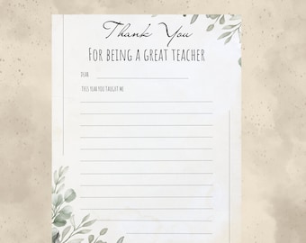 Teacher Appreciation Note, Teacher Thank You Letter, End of Year Letter to Teacher, Teacher Appreciation Letter, Teacher Appreciation Week