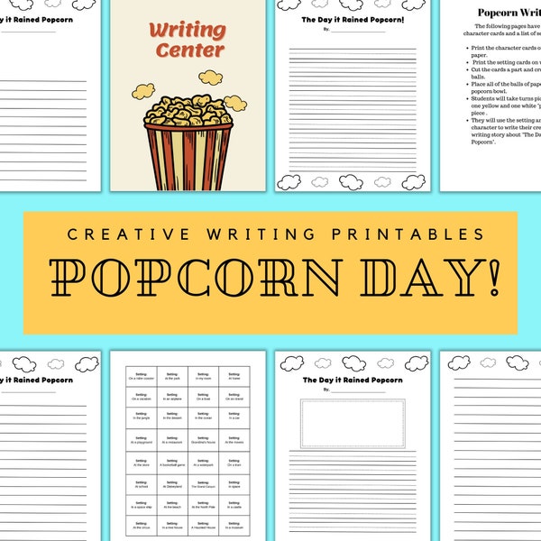Popcorn Day Creative Writing Activity, second grade creative writing, third grade creative writing, popcorn theme day, elementary writing