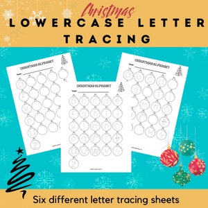 Navidad Carta minúscula Escritura Seguimiento Imprimible, Hojas de trabajo de letras faltantes, Escritura a mano, Preescolar, Jardín de infantes, Primer grado