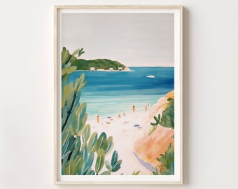 Travel poster, watercolor reproduction – Pretty colorful canvas painting, Sempe, at the beach, Illustration, Gift idea