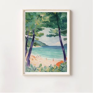 Cartel de viaje, Impresión de acuarela - Pintura de lienzo bastante colorida, Arcachon, Sempe, En la playa, Ilustración, Idea de regalo