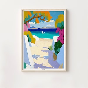 Naxos, Greece Travel Poster Print - Beautiful Colorful Canvas Painting, Cyclades Travel, Gift Idea