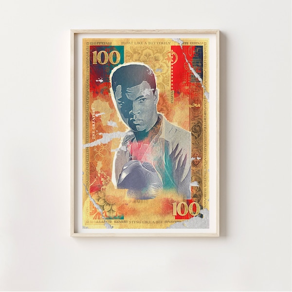 Mohamed Ali poster - Pretty colorful street art canvas, Gift idea for him