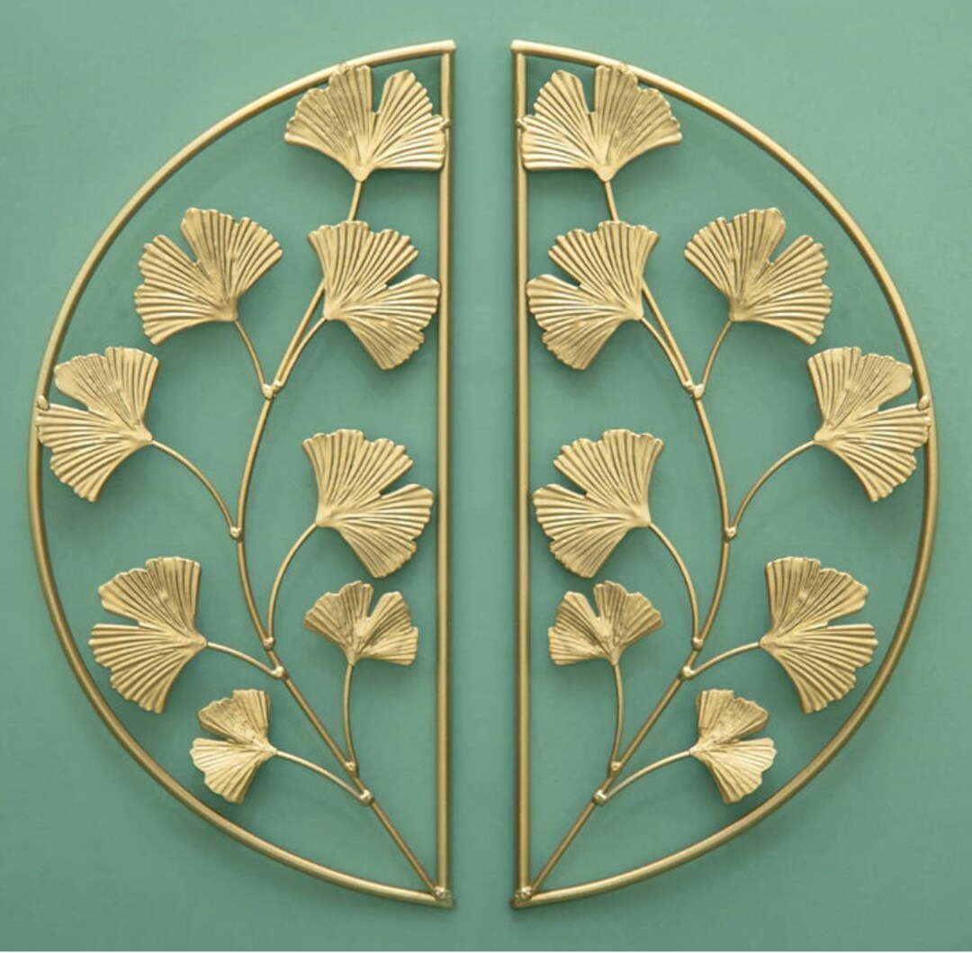 Set of 2 Gold Metal Wall Decor Ginkgo Leaf Hanging Wall Decor Etsy