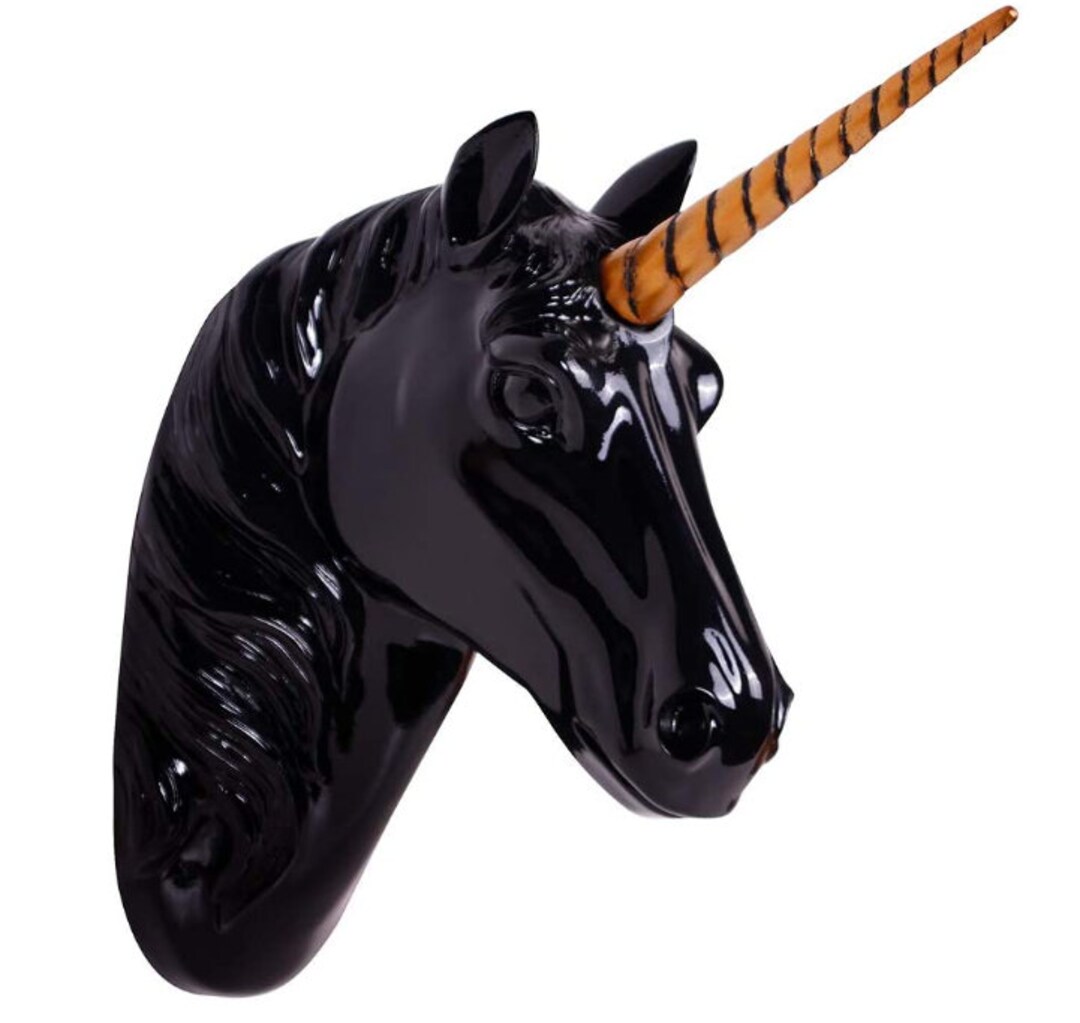 Black Head Sculpture Unicorn Head Wall Mount High Glossy Faux Etsy